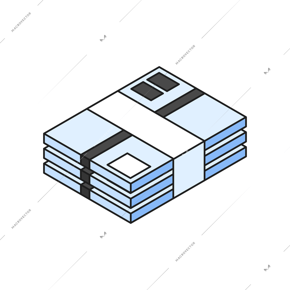 Isometric 3d stack of three parcels on white background vector illustration