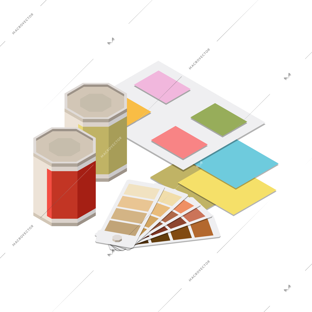 Isometric color palette samples for architect or designer work 3d vector illustration