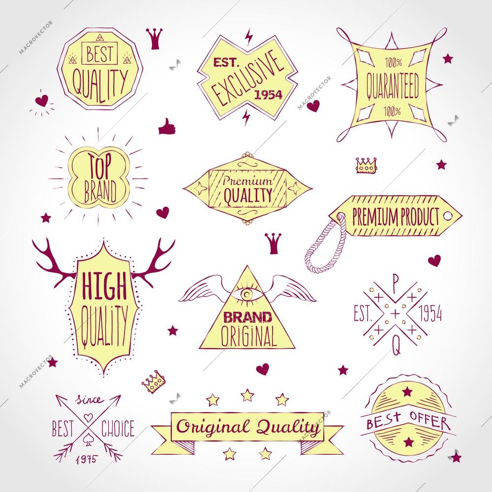 Retro premium quality best choice labels set isolated vector illustration