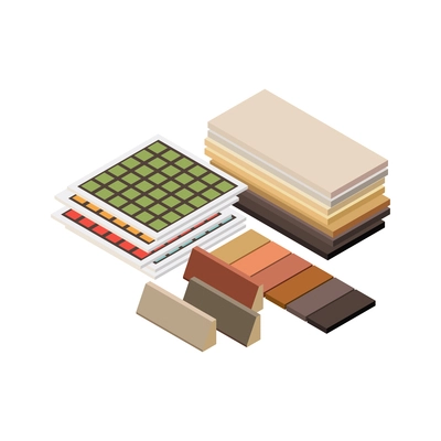 Isometric 3d construction materials for building finishing on white background vector illustration