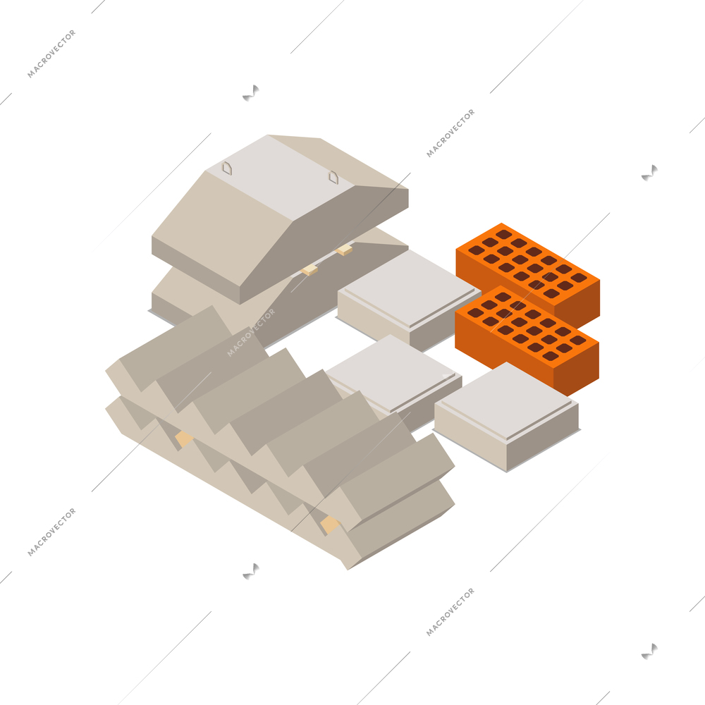 Construction materials with stone blocks and bricks 3d isometric vector illustration