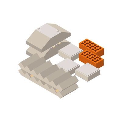 Construction materials with stone blocks and bricks 3d isometric vector illustration