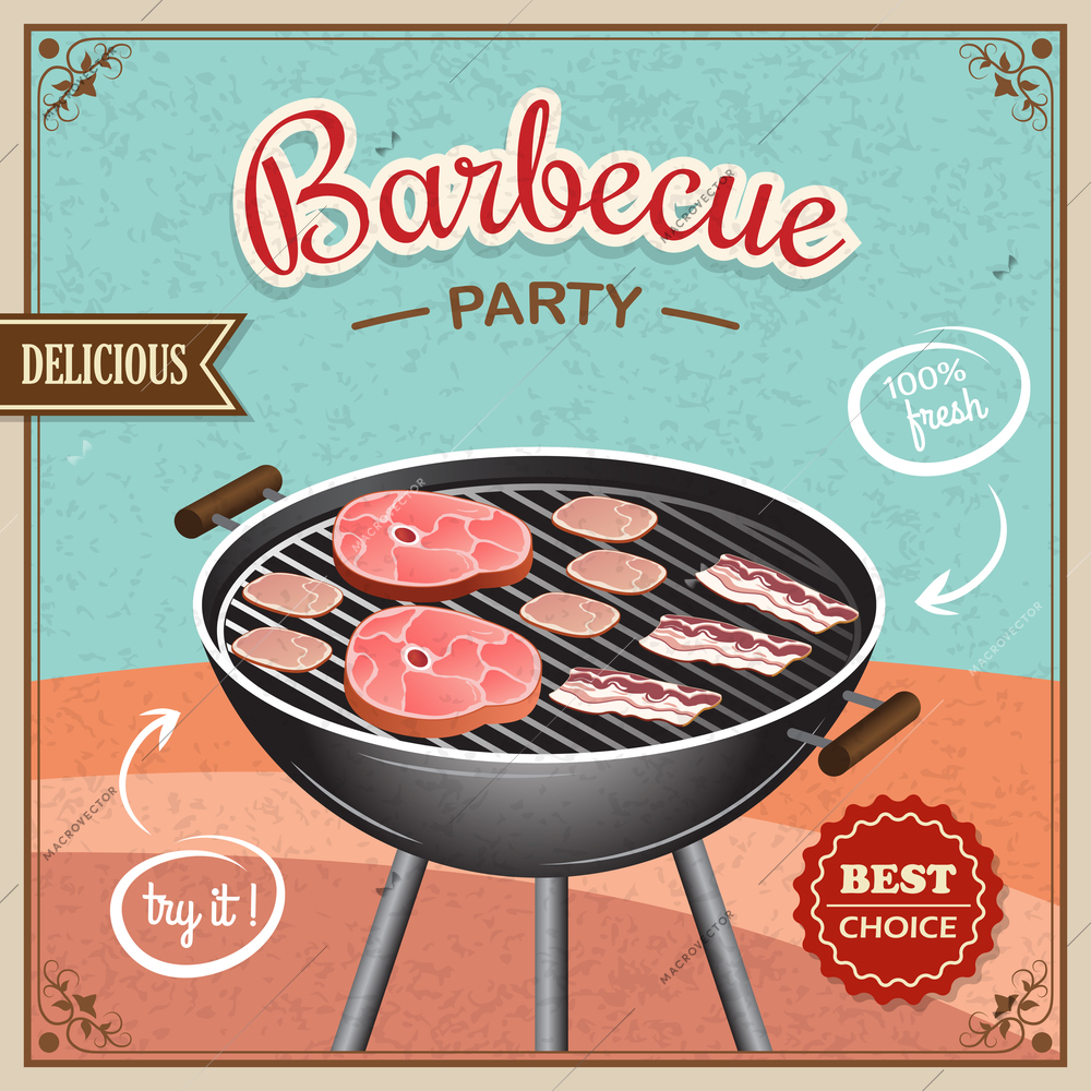 Bbq grill party best choice flyer promo restaurant poster vector illustration