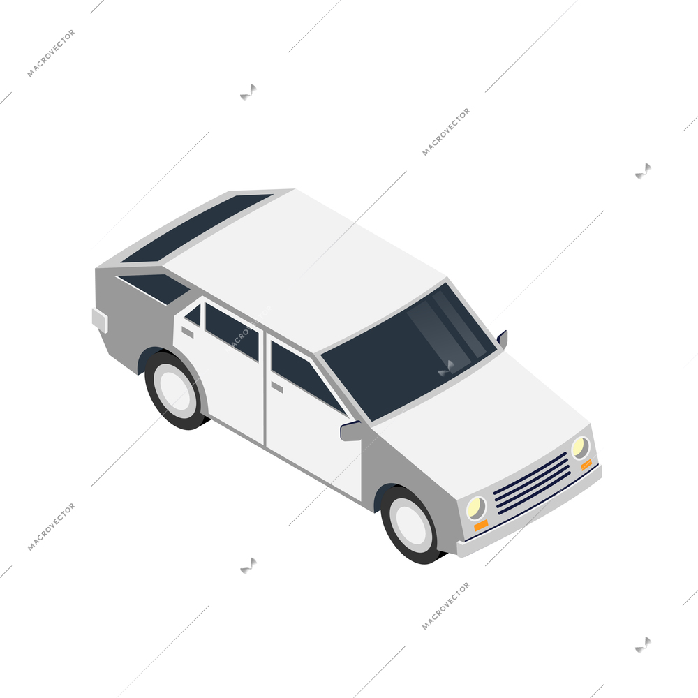 White passenger car 3d isometric icon vector illustration