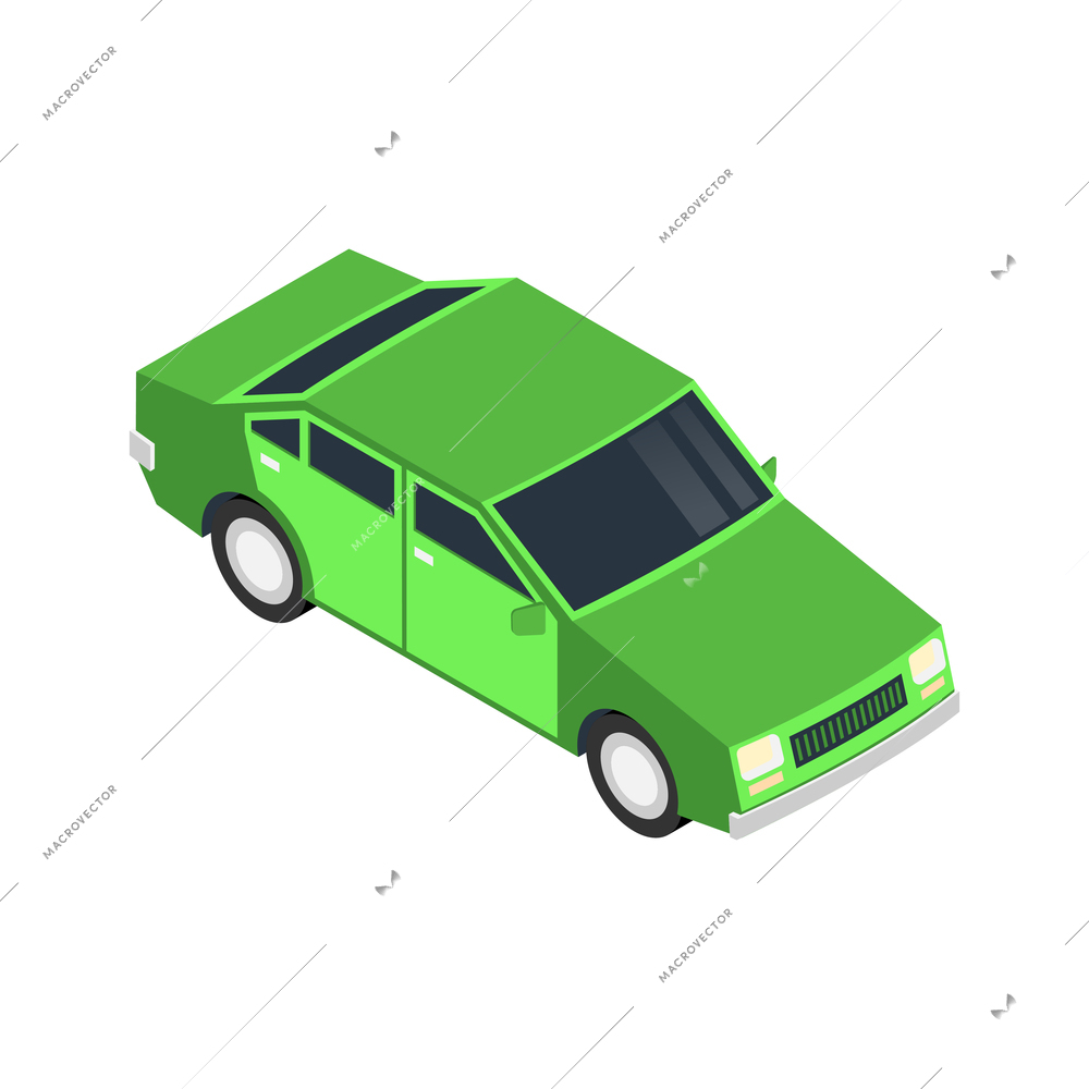 Isometric icon of green passenger sedan automobile 3d vector illustration