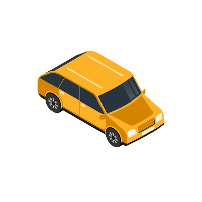 Isometric yellow four door saloon automobile on white background 3d vector illustration