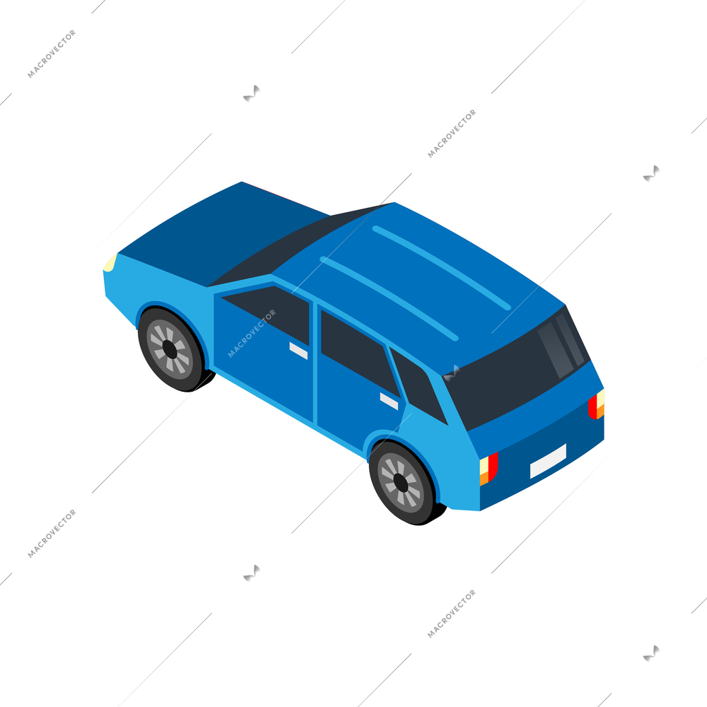 Isometric icon of blue four door saloon car 3d vector illustration