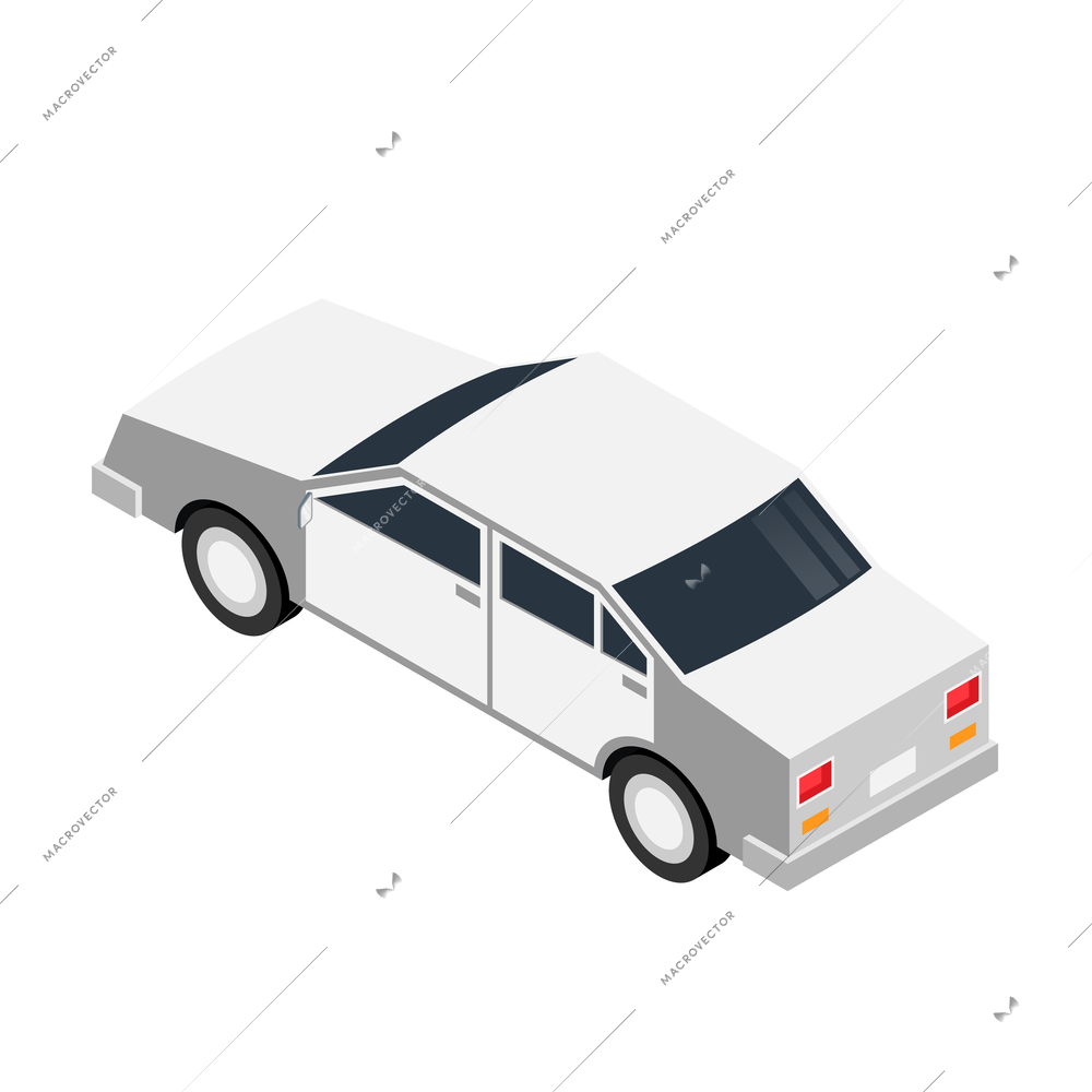 Isometric 3d white passenger car back view vector illustration