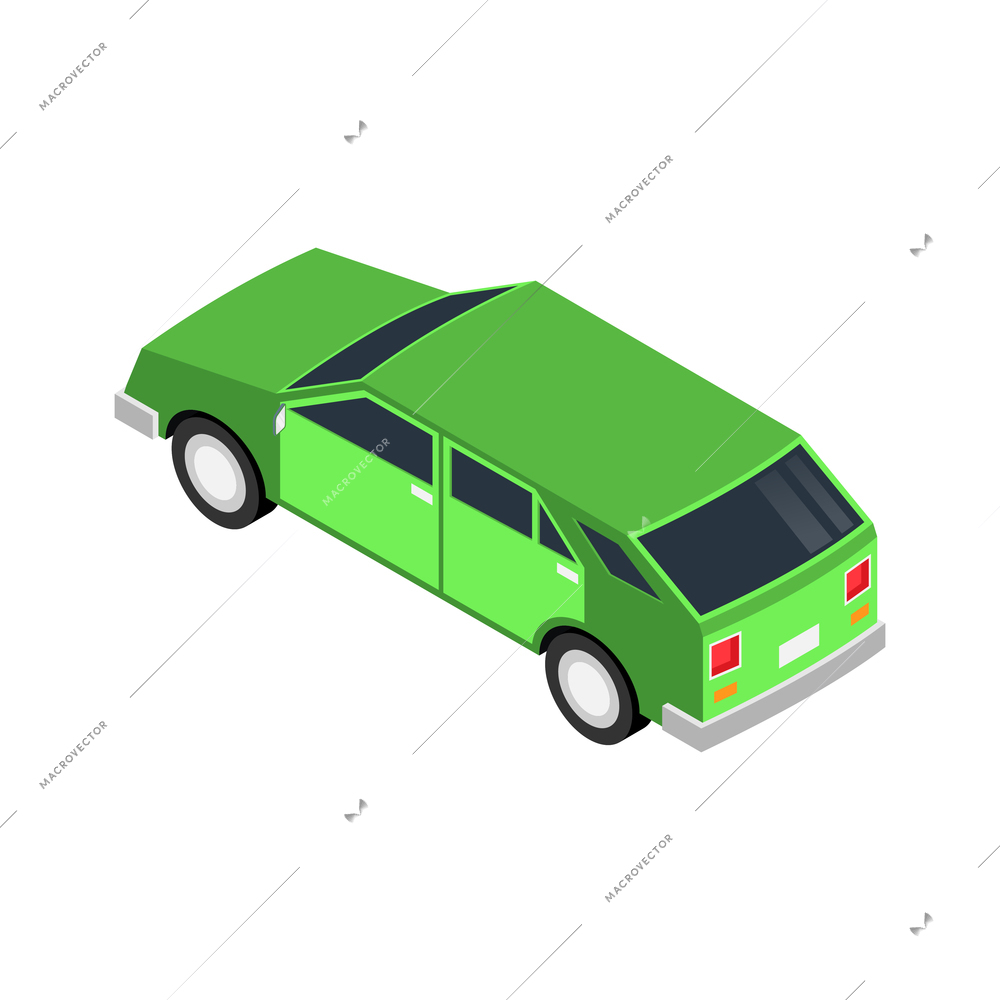 Green sedan car with four doors on white background 3d isometric icon vector illustration