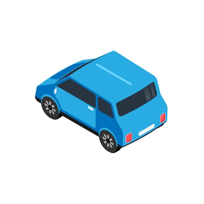 Two door saloon isometric passenger car in blue color 3d vector illustration