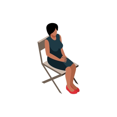 Isometric icon with woman on folded chair front view 3d vector illustration
