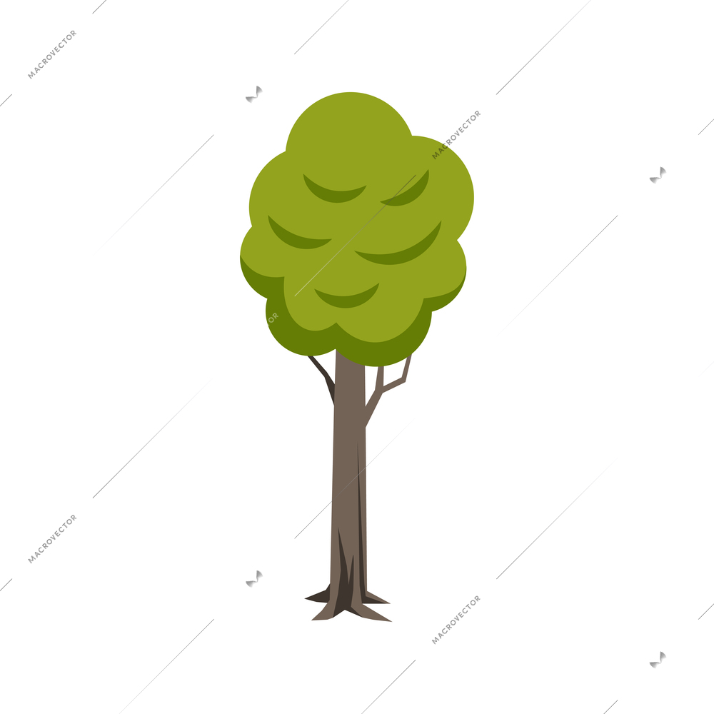 Single tree with green foliage icon flat vector illustration