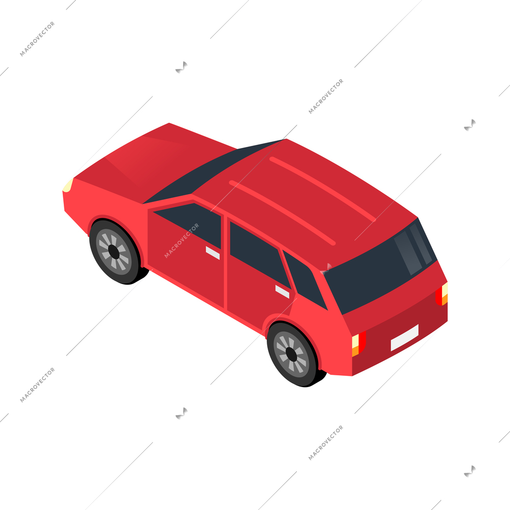 Isometric red car on white background icon 3d vector illustration