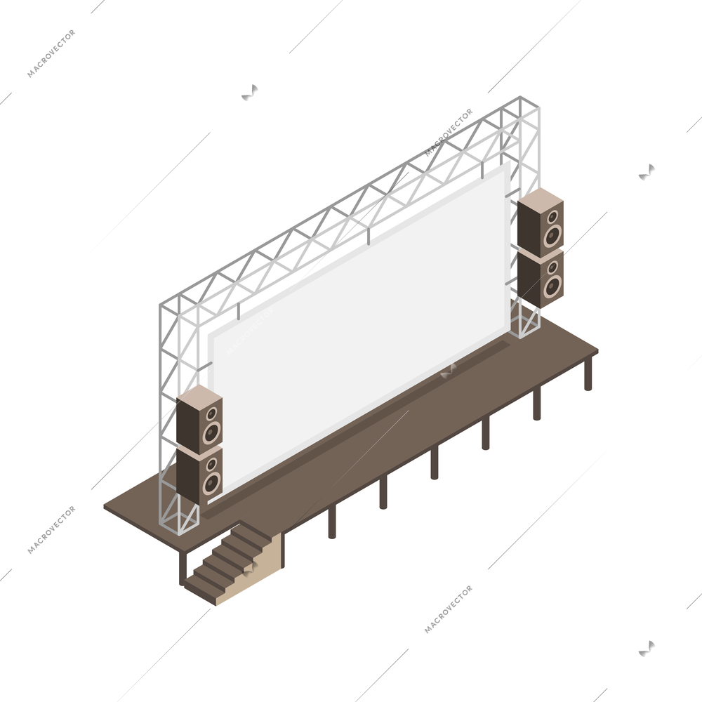Isometric screen for open air cinema on white background 3d vector illustration