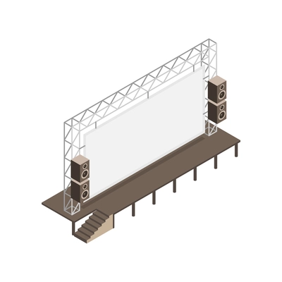 Isometric screen for open air cinema on white background 3d vector illustration