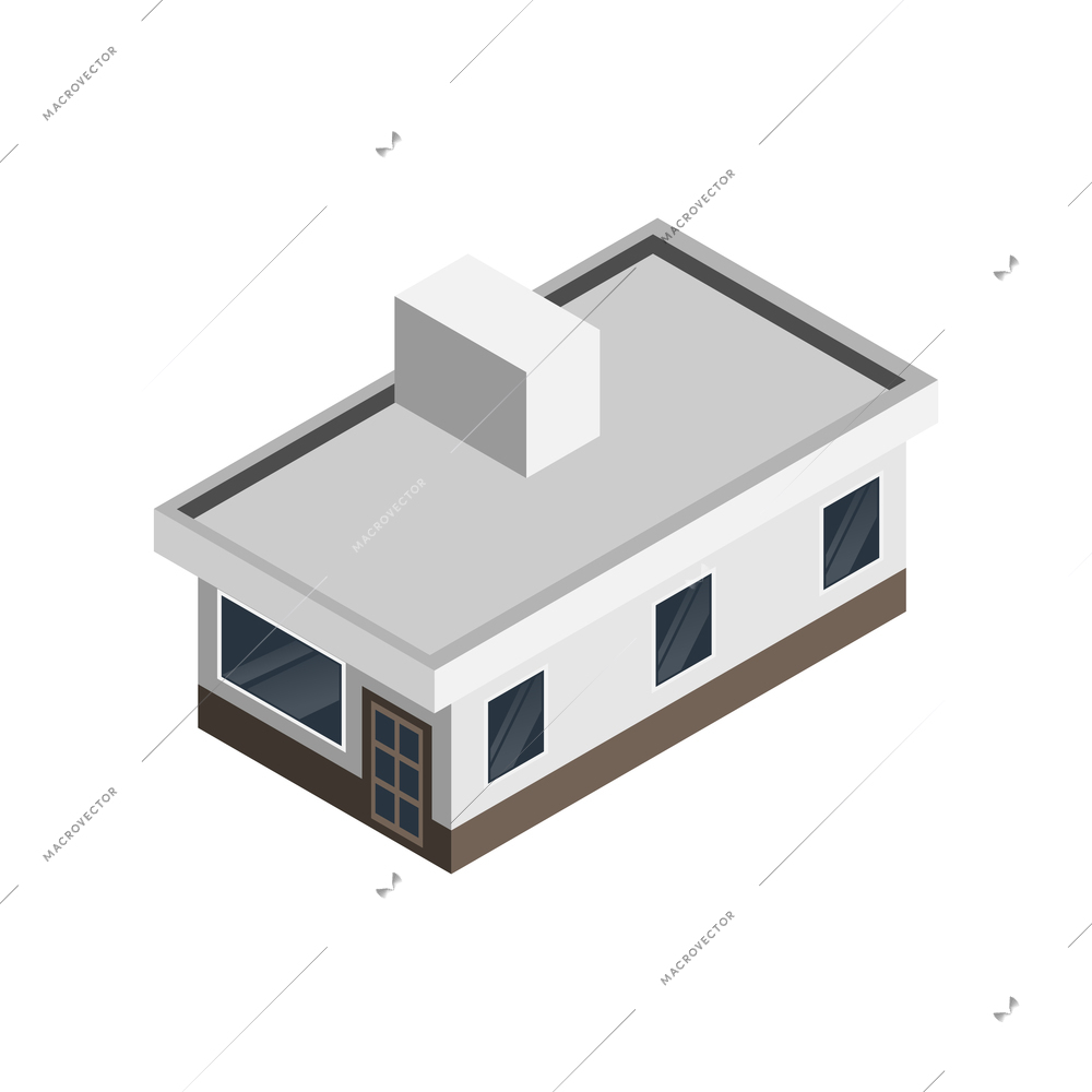 Back view of simple isometric building on white background 3d vector illustration