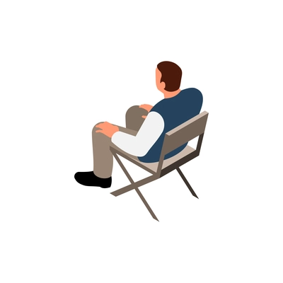 Isometric icon with person on folded chair 3d vector illustration