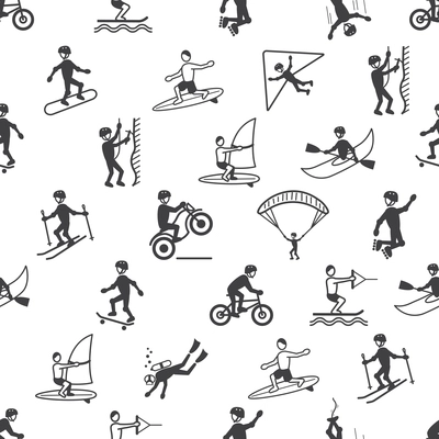 Extreme sports seamless pattern of diving climbing sailing people vector illustration