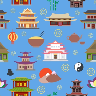 Chinese house and traditional culture symbols seamless pattern vector illustration