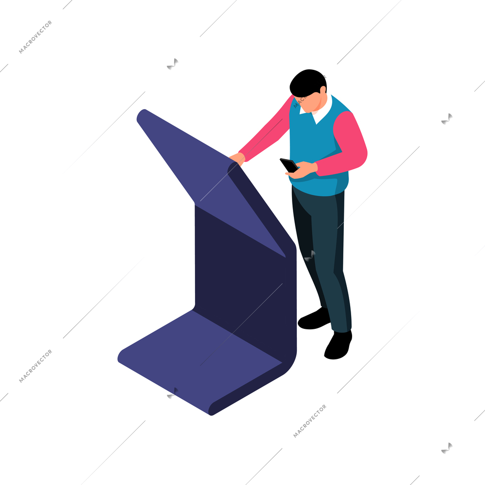 Terminal stand user isometric icon on white background 3d vector illustration