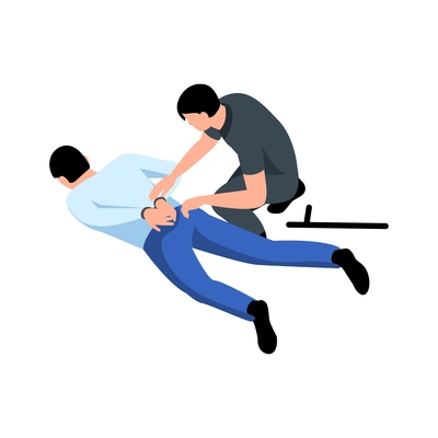 Man putting handcuffs on person lying on floor 3d isometric vector illustration