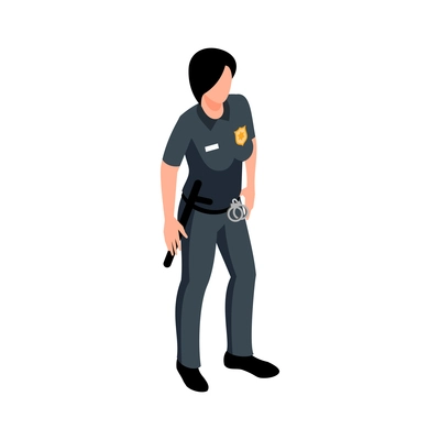 Female police office with baton and cuffs 3d isometric vector illustration