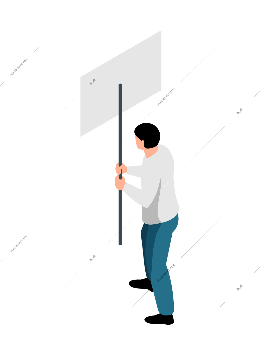 Street demonstrator with poster 3d icon isometric vector illustration