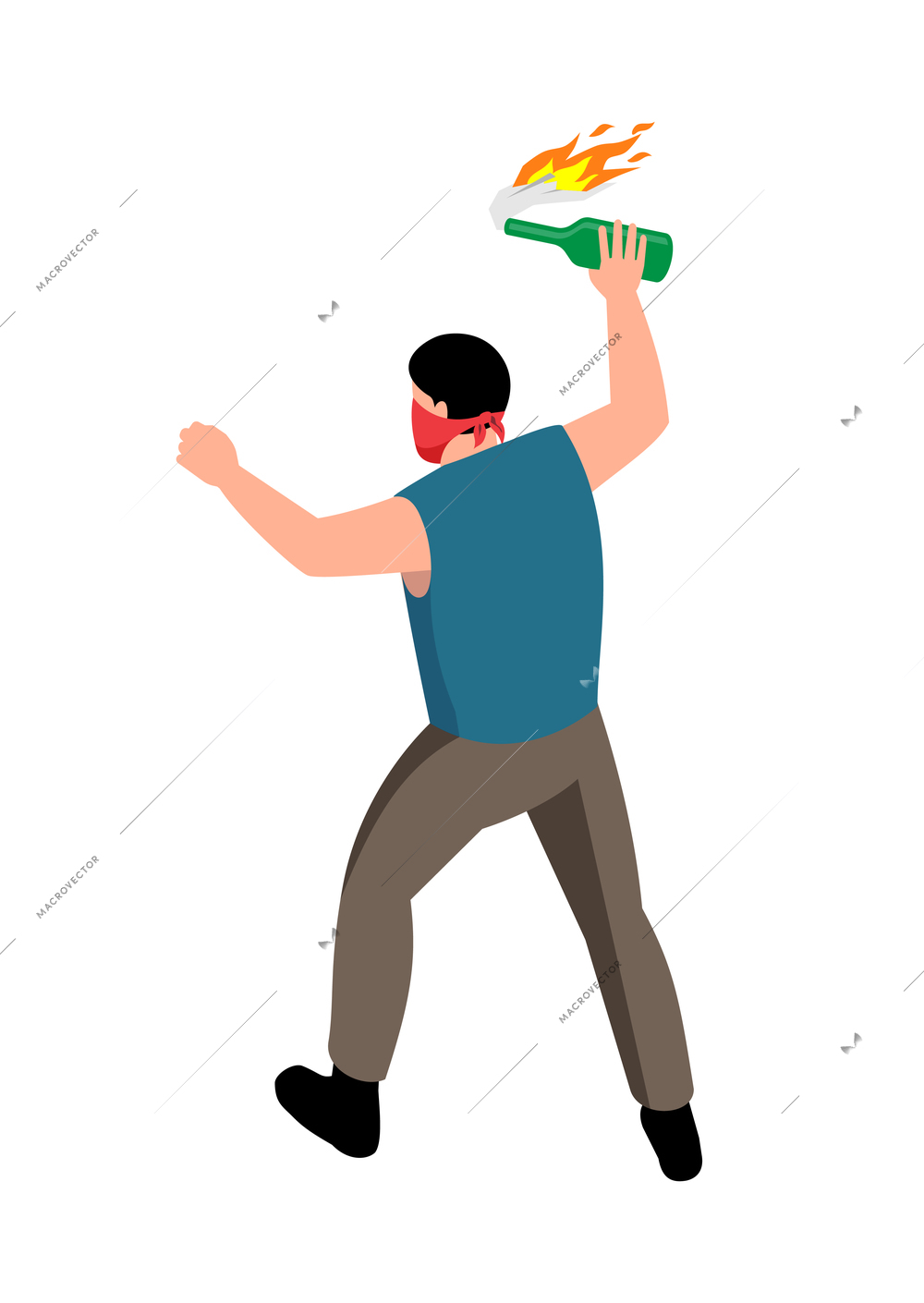 Isometric icon with man holding molotov cocktail 3d vector illustration
