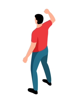 Male protester isometric character back view 3d vector illustration
