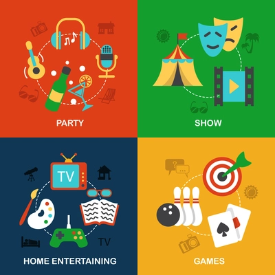 Entertainment flat icon composition set isolated vector illustration