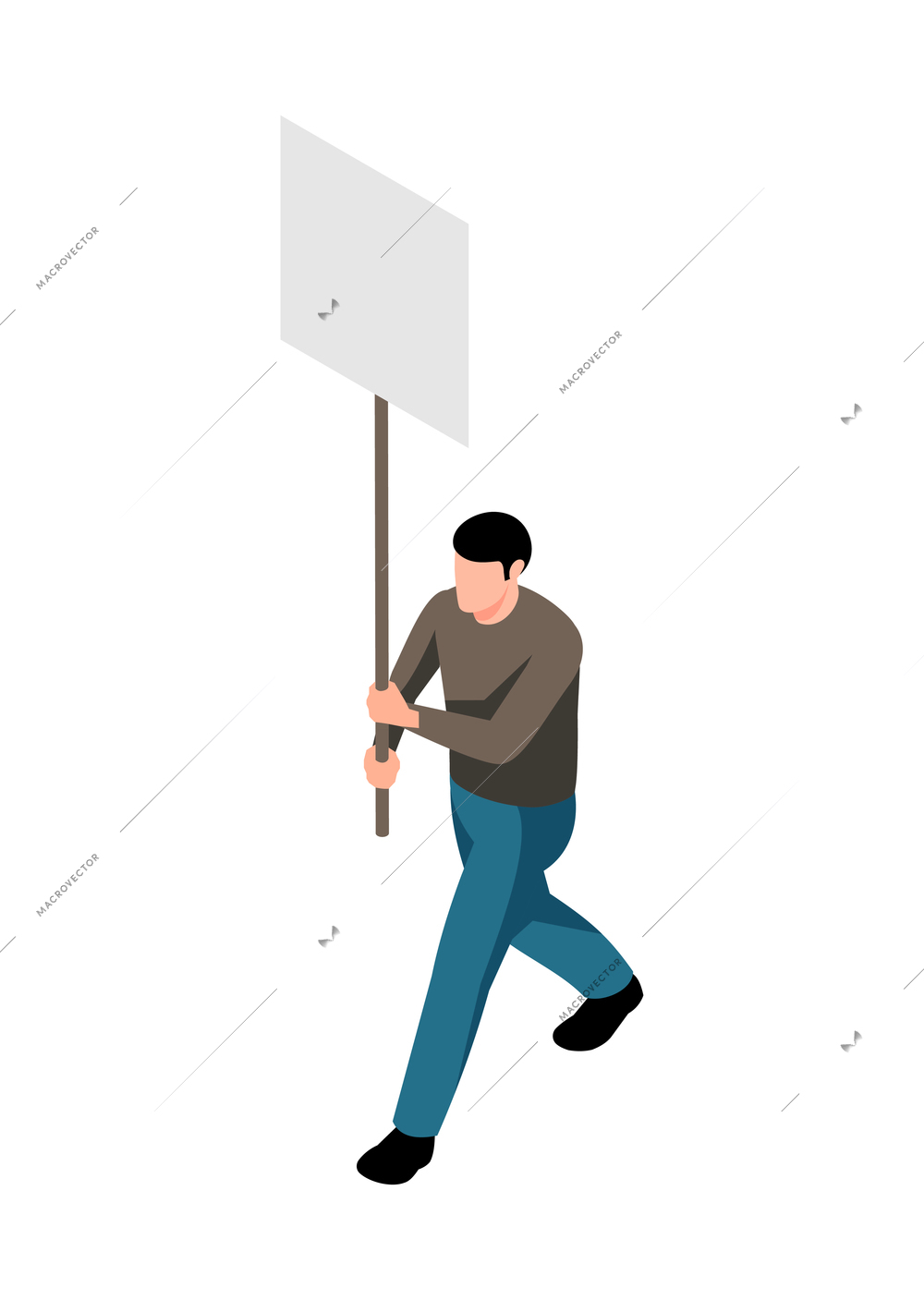 Isometric male activist holding poster on white background 3d vector illustration