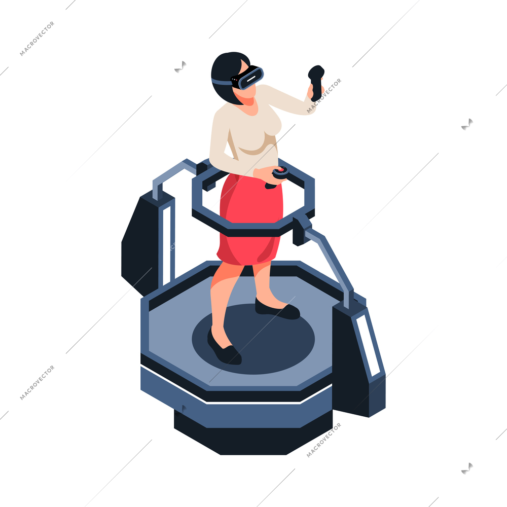 Woman in virtual reality simulator on white background 3d isometric vector illustration