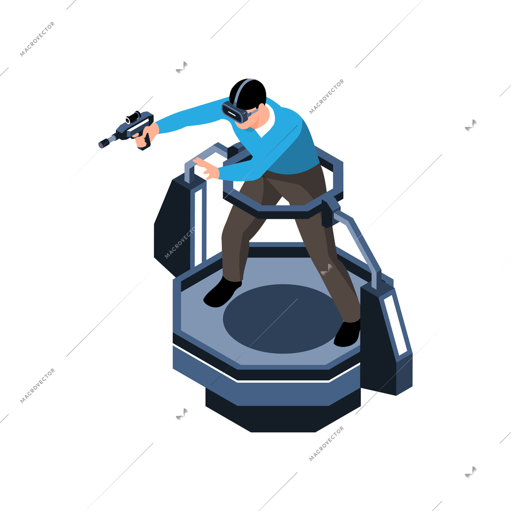 Man playing virtual reality game 3d isometric vector illustration