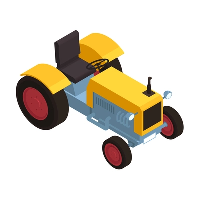 Isometric 3d yellow tractor on white background 3d vector illustration