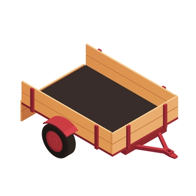 Isometric empty wooden trailer on white background 3d isometric vector illustration