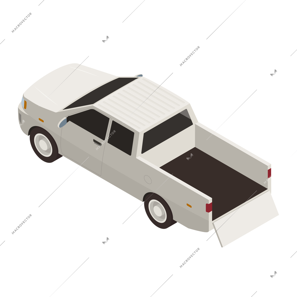 Isometric white flatbed car 3d vector illustration