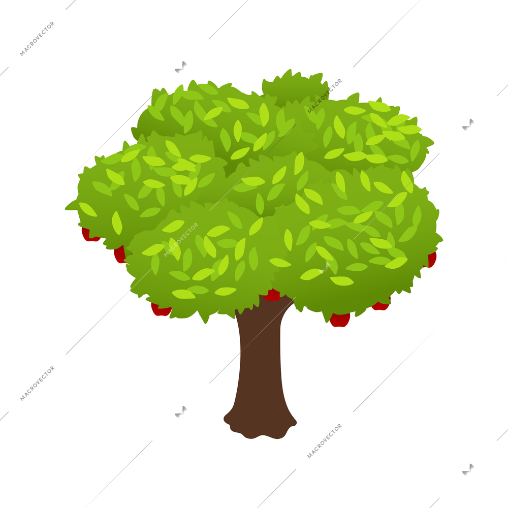 Green tree with red ripe apples harvest isometric icon 3d vector illustration