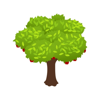 Green tree with red ripe apples harvest isometric icon 3d vector illustration