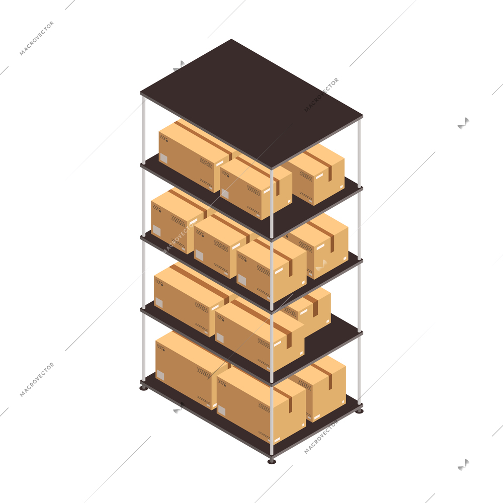 Isometric 3d warehouse storage with boxes vector illustration