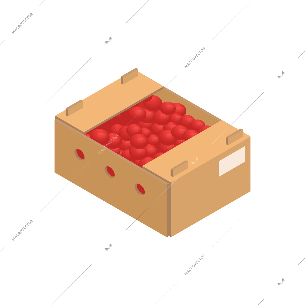 Harvest with box of red fruit or vegetables 3d isometric vector illustration