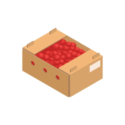 Harvest with box of red fruit or vegetables 3d isometric vector illustration