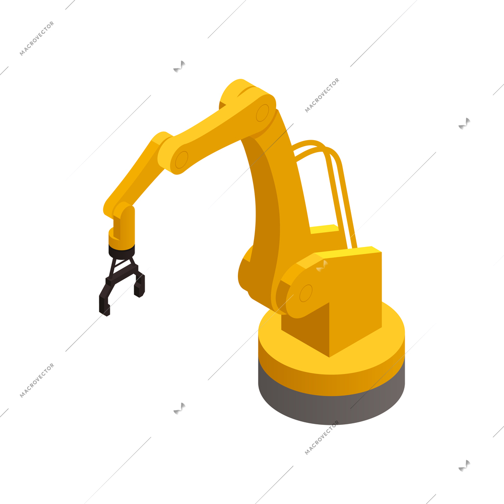 Automated warehouse robotic arm for loading cargo 3d isometric vector illustration