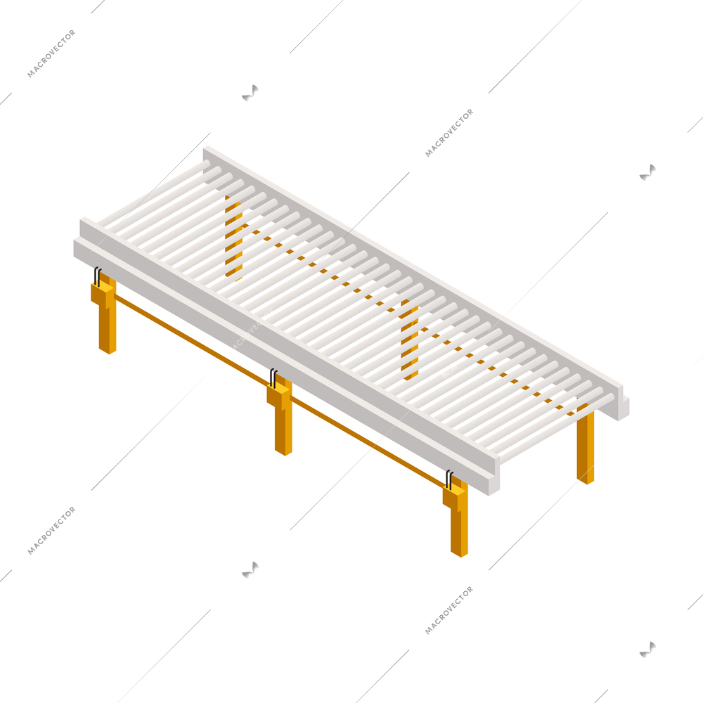Warehouse conveyor on white background 3d isometric vector illustration