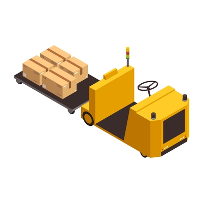 Warehouse machinery for transporting boxes 3d isometric vector illustration