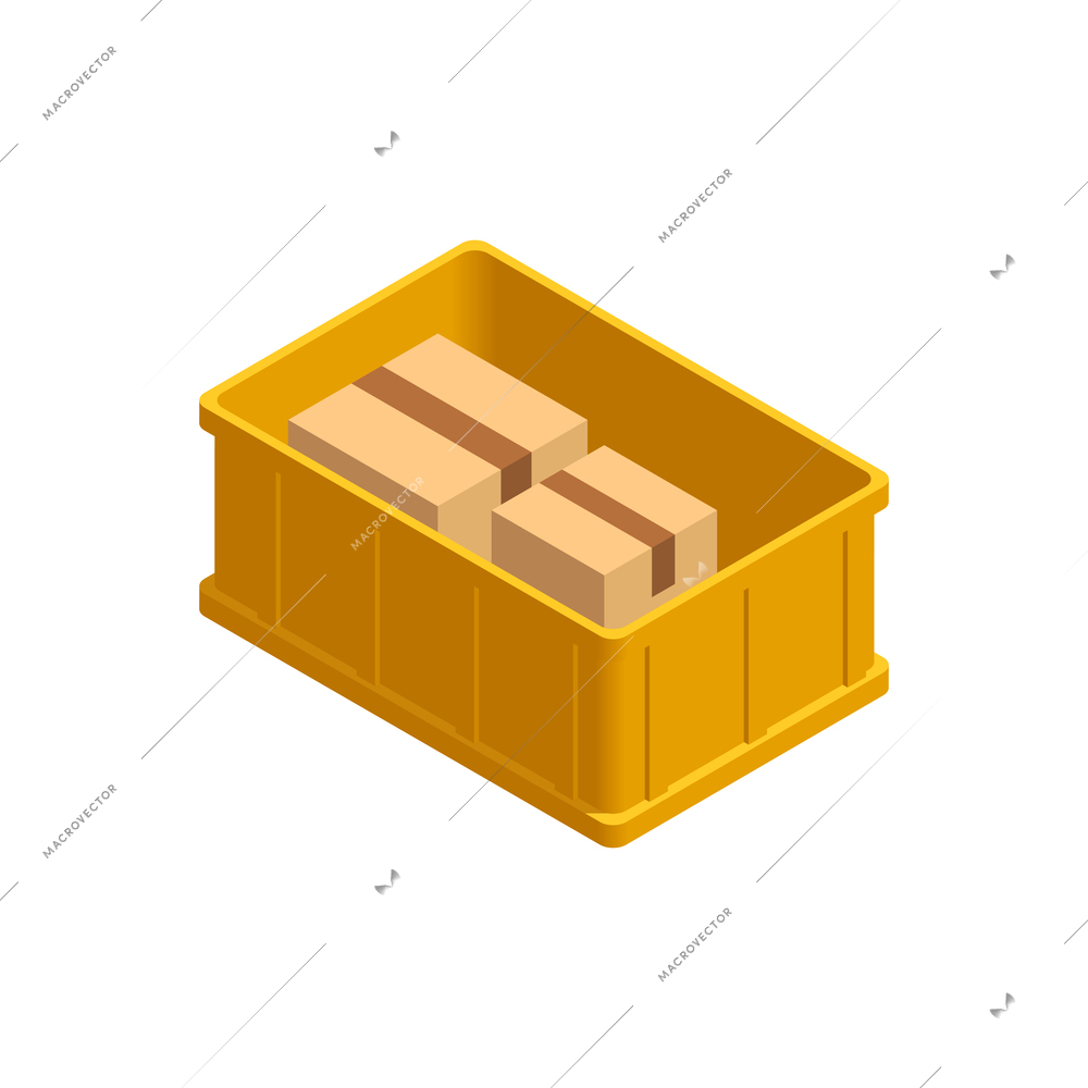 Isometric boxes storage in warehouse 3d vector illustration