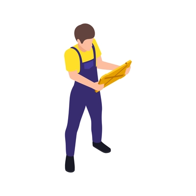 Male warehouse worker in uniform 3d isometric vector illustration