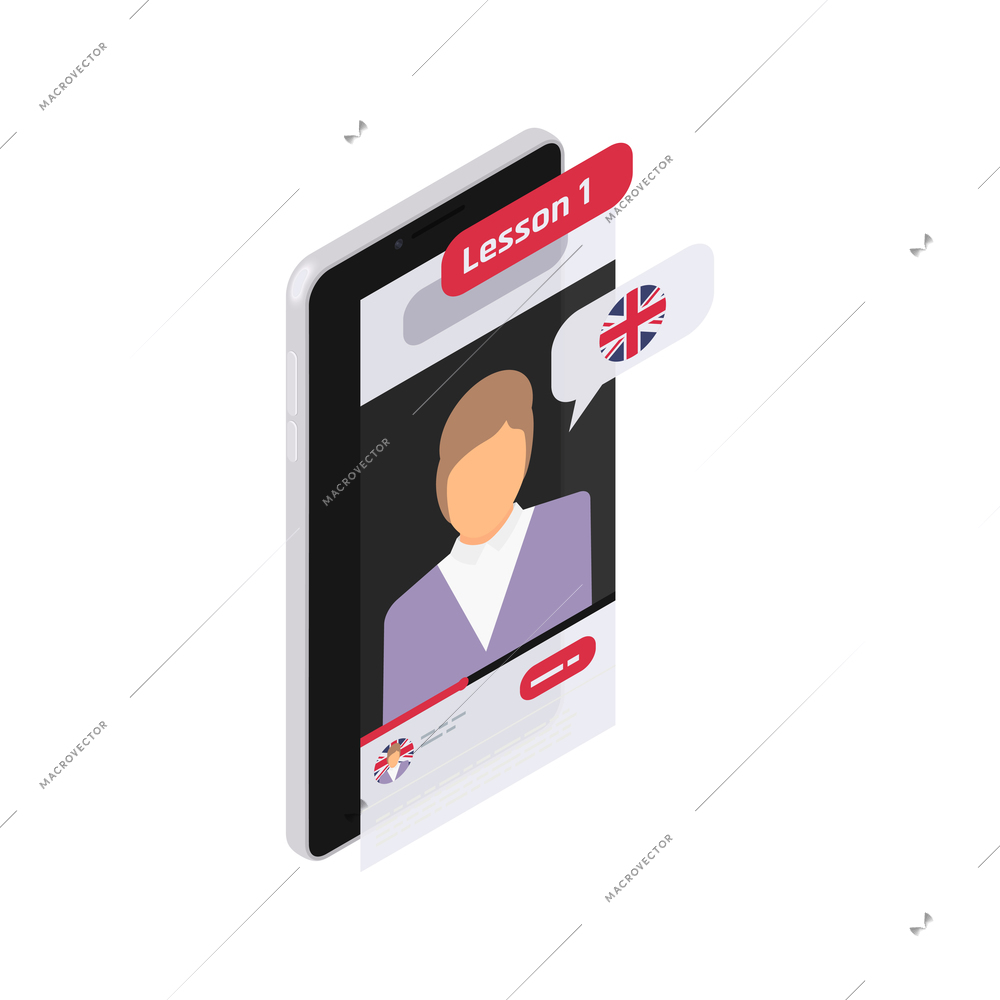 Learning and training languages online concept 3d isometric vector illustration