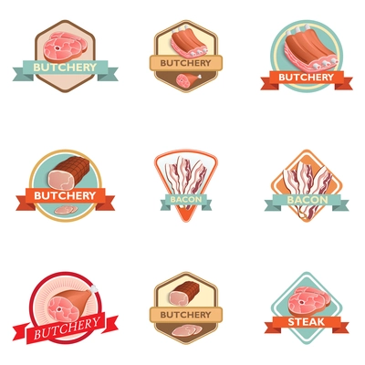 Meat label retro butchery set isolated vector illustration