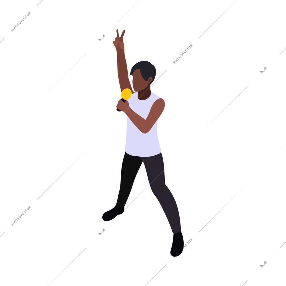 Dancing and singing pop musician 3d isometric vector illustration