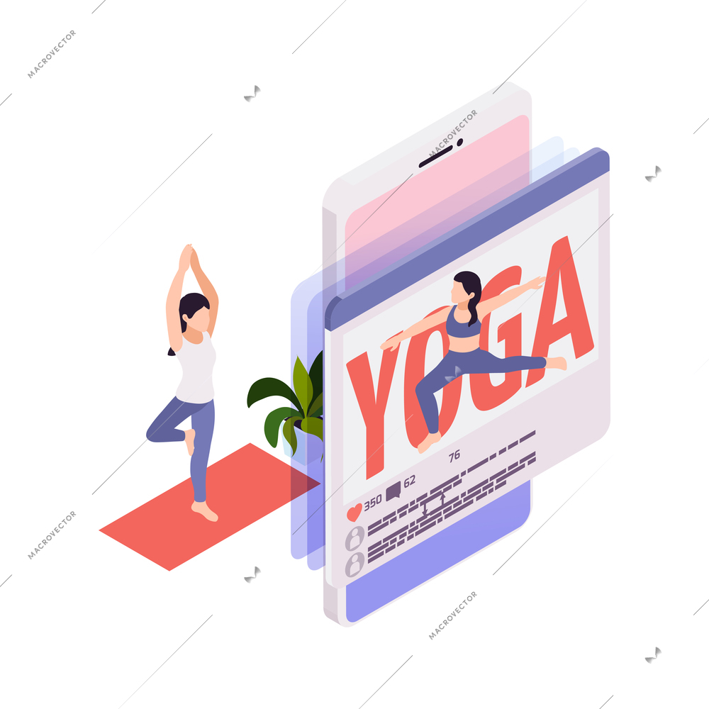 Shooting video for blog about yoga isometric concept 3d vector illustration